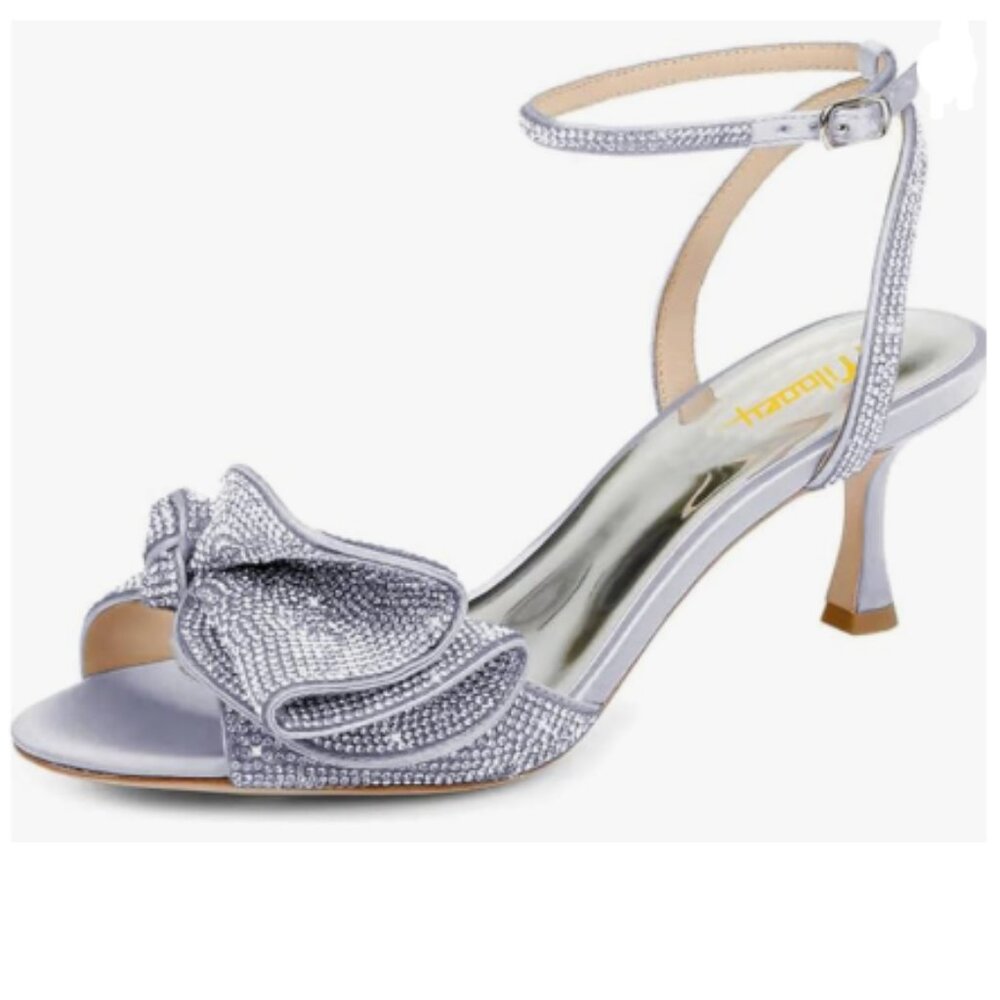 Milooey shoes Light Blue Glitter Rhinestone Bow Sandal Crystal Ankle Strap Shoe